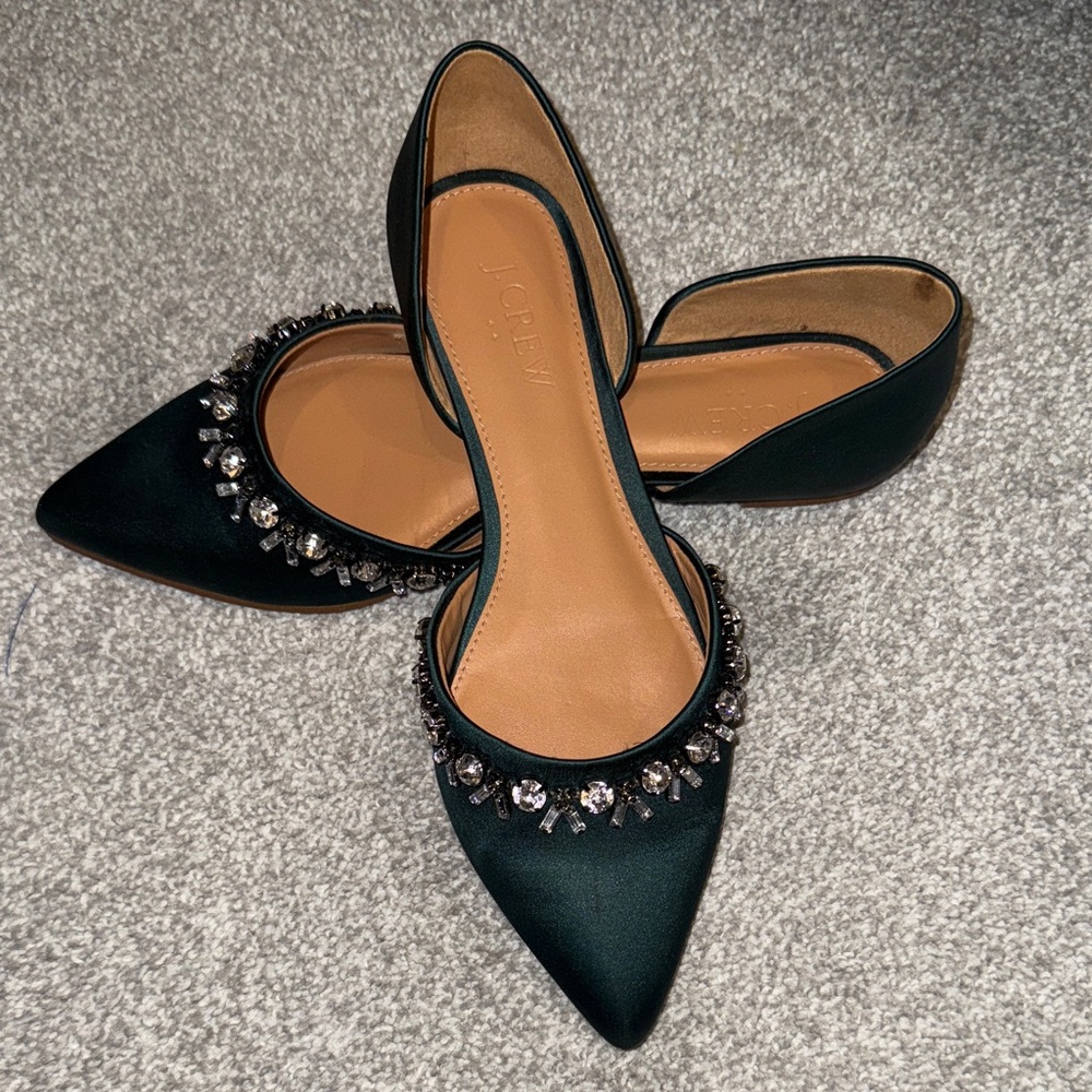 J. Crew Factory Black Flats with Crystal Embellishments